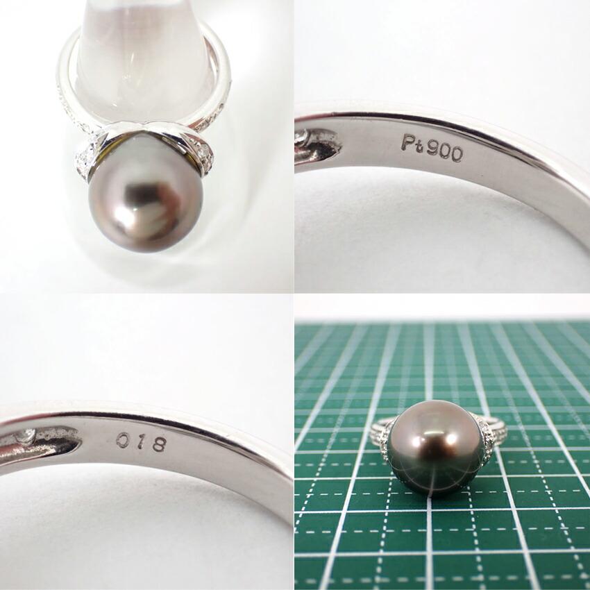 [Pre-owned] Pt900 Black Pearl/Diamond Ring / Size 11 / j67-10