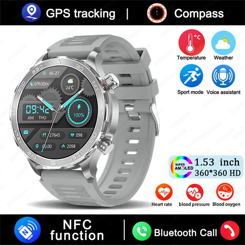 GPS Track Smart Watch AMOLED Screen Always Show Time Sports Fitness Heart Rate IP68 Waterproof Compass Call  New Smartwatch