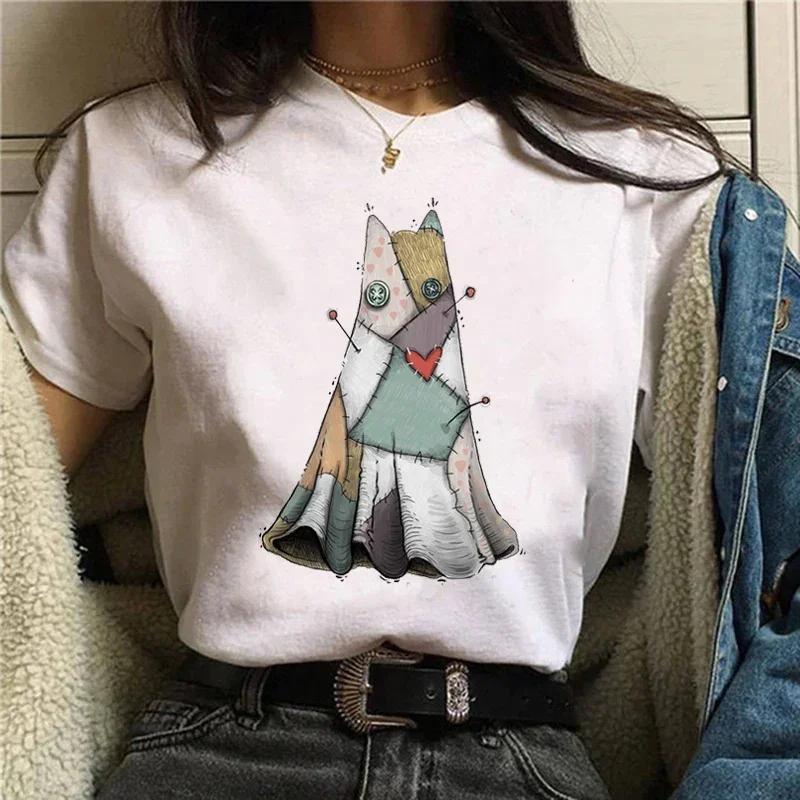Kawaii Women's Sweet 90s Women's Cartoon Cat Summer Fashion Print Short-sleeved Cute Clothes Tops T-shirts T-shirts