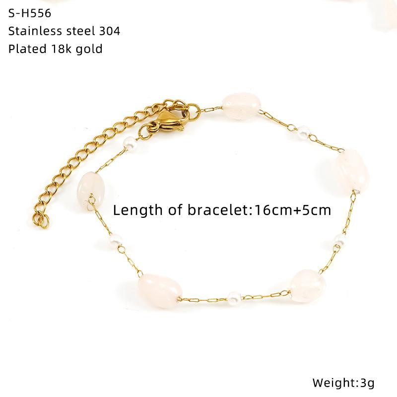 Titanium Steel Glazed Bead Pearl Bracelet, Sweet Crystal Natural Stone Colored Jewelry, High Sense Of Personality