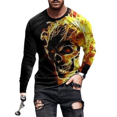 Spring Men's T Shirts Loose Round Neck 3D Printed Long Sleeved Round Neck T-shirt  Long Sleeves Men's Tops