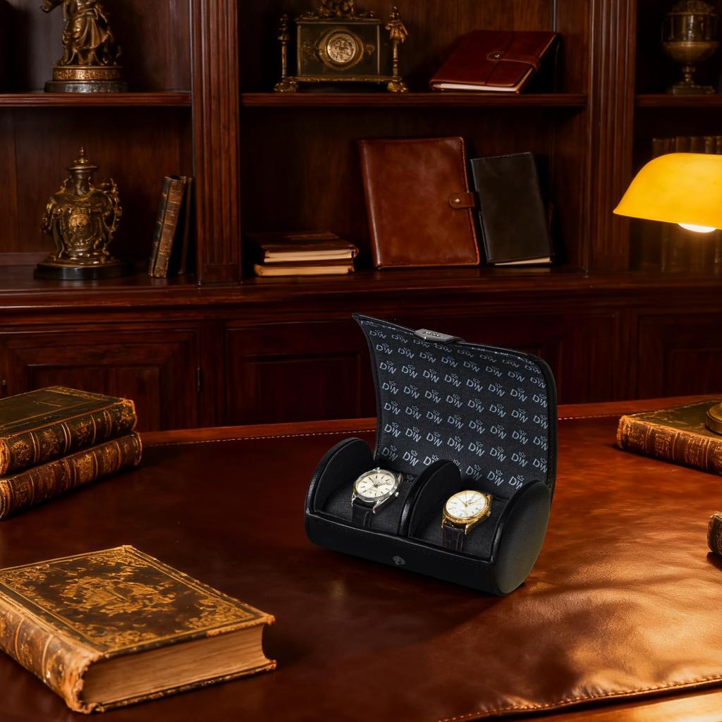 DUKWIN Watch Case, 2-Piece Watch Roll, PU Leather Watch Storage Case for Travel, Genuine Leather Watch Roll, Luxury Watch Case, Portable Watch Roll, T