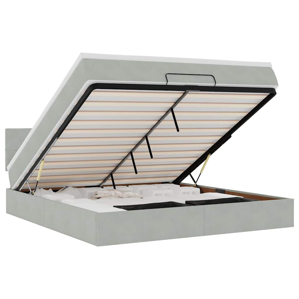 Ottoman Bed with Mattress & LEDs Light Grey 180x200 cm Velvet