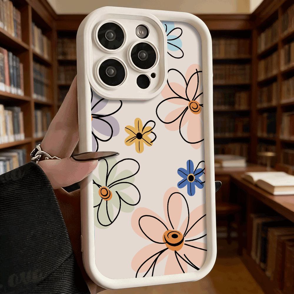 Minimalist Floral Pattern Phone Case for iPhone 17 16 15 14 13 12 11 Pro Max Plus Anti Scratch, Gel Flexible Protective