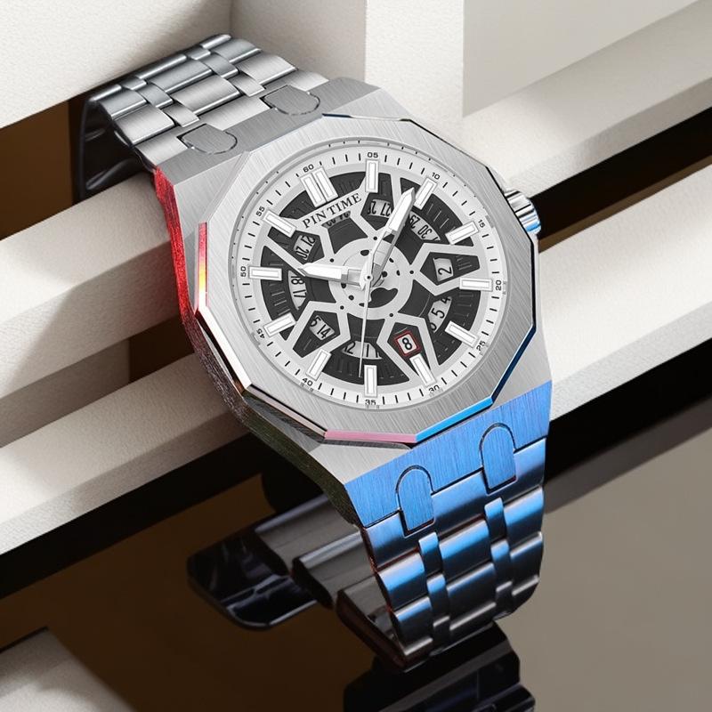 Orologio da uomo con quadrante grande, meccanico a carica manuale, con calendario luminoso, impermeabile, casual, sportivo da uomo, al quarzo