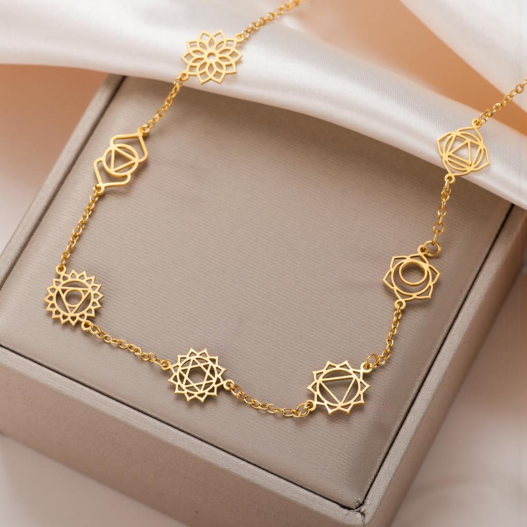 LIKGREAT Yoga 7 Chakra Pendant Necklaces for Women Stainless Steel Choker Meditation Energy Amulet Jewelry Gift Wholesale