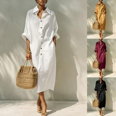 European and American Women's New Loose Long Single-breasted Lapel Design Shirt Dress Women