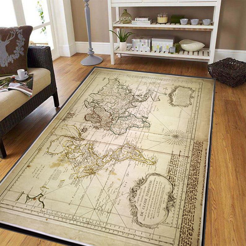 Ancient World Navigation Map Teppe for stuen, mykt flanell teppe for soverommet, Anti-skli BADEROMsmatte, baby lekematte