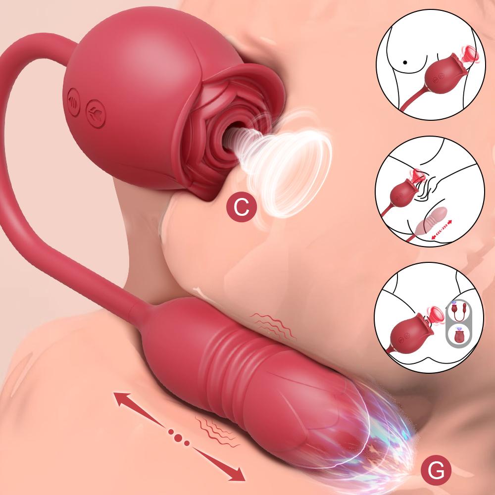 Women Sucking Thrust Vibrator G-spot 3 In 1 Clitoris Stimulation Nipple Massager Female Adult Sex Toys Rose Toy