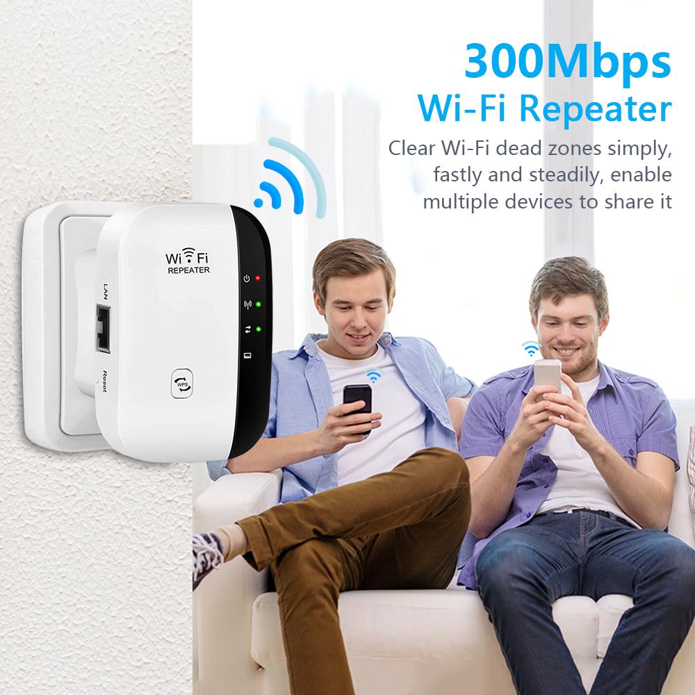 Wi-Fi Extender Signal Booster Wi-Fi Singal Range Repeater Up to 300Mbps Improves Wireless Coverage Access Point Integrated Antennas LAN Port