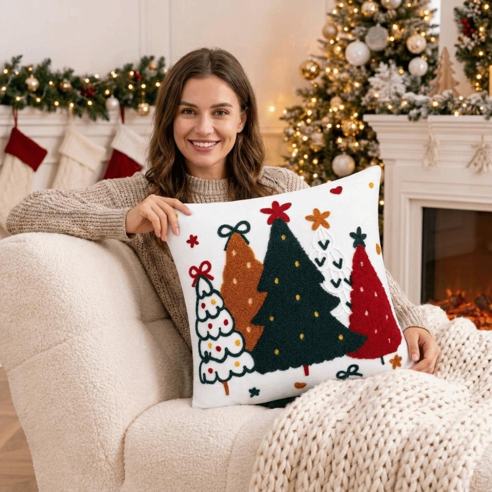 Colorful Christmas Pillowcase Soft Xmas Tree Pillowslip Holiday Pillow Cushion Cover  Winter