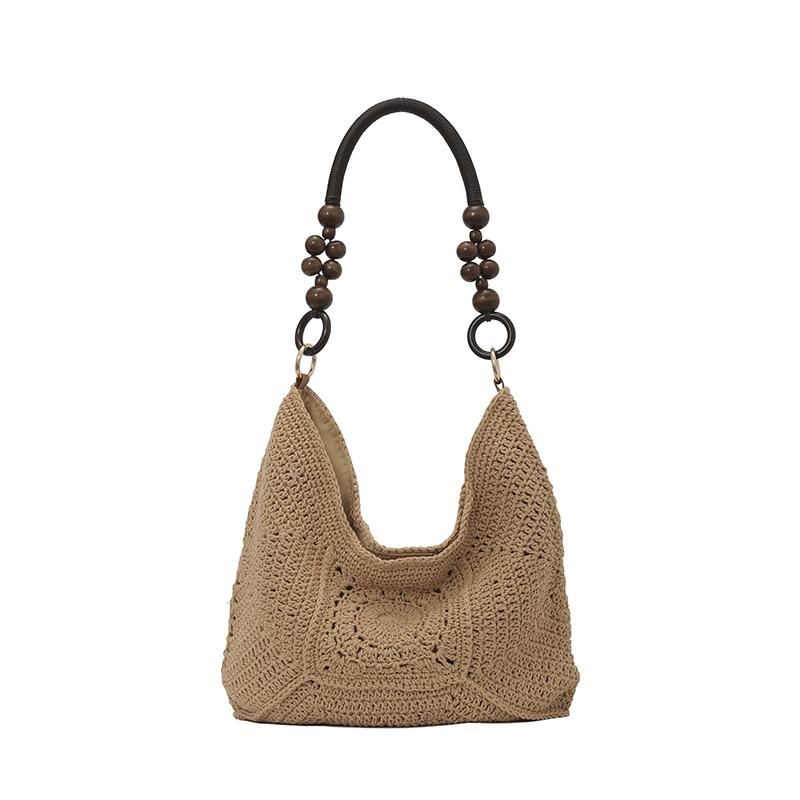 

2026 Summer New Fashi Boho Crochet Bag for Women Large Capacity Hollow Knit Hobo Bag Casual Beach Vacati Women s Handbags коричневий