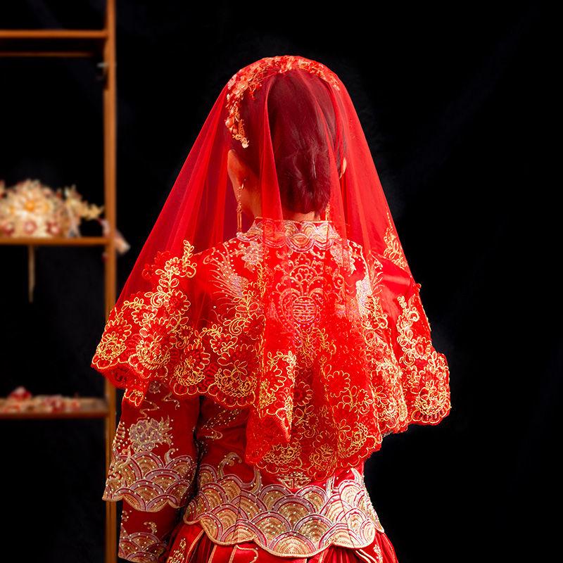 Red Translucent Bridal Veil for Chinese Wedding Xiuhe Dress