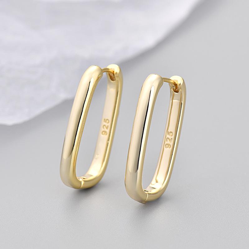 Boucles d'Oreilles Minimalistes Géométriques Ovales Carrées Lisses en Forme de U Bijoux Polyvalents de Tous les Jours Pour Femmes