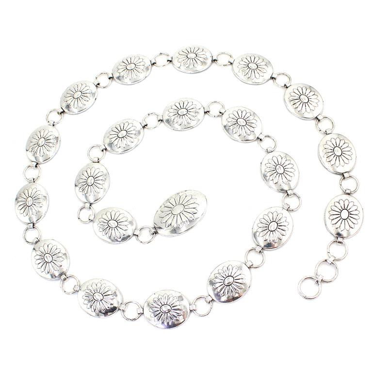 Hook Adjustment Belt Body Oval Metal Waist Chain Ladies Vintage Antique Silver Chain Dress Decorative Belt
