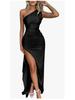 2026wish European & American Summer One-Shoulder Satin Dress: Stylish, Sexy, and Slim Fit with a Slit