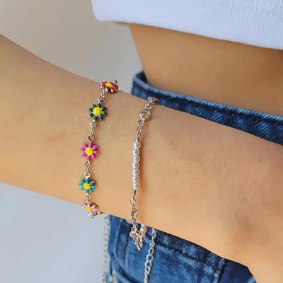 Damen-Blumenmix-Armband mit zwei Reihen in Gold