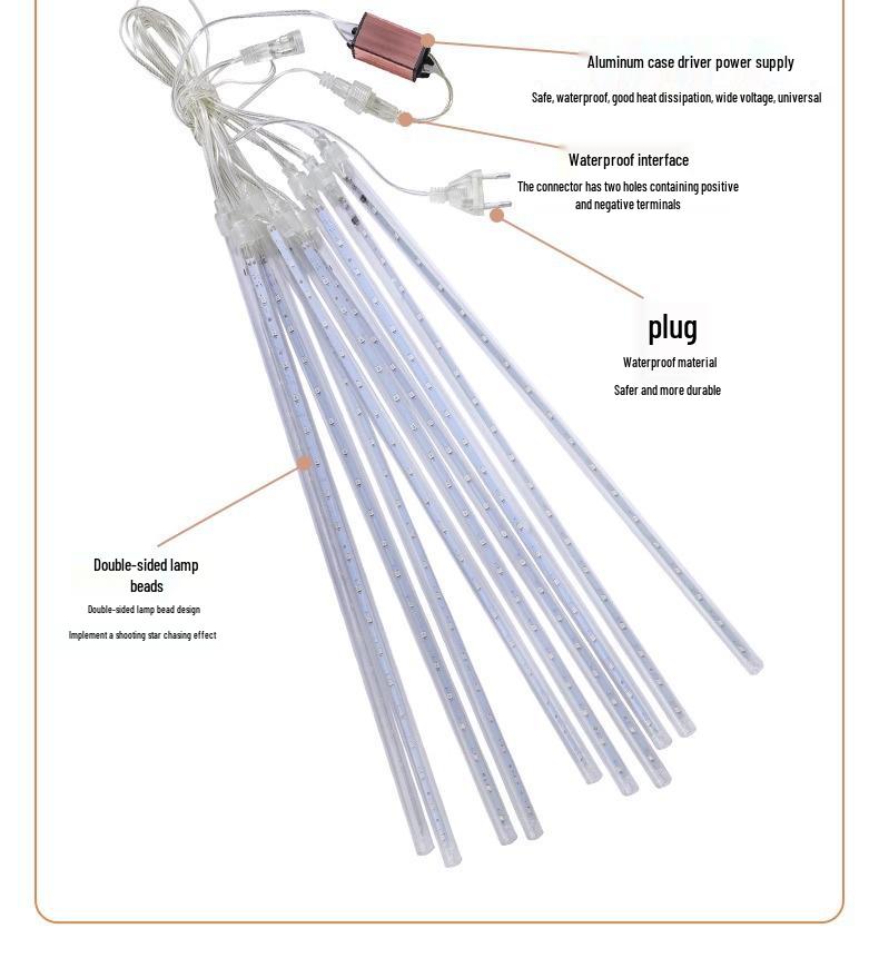 Waterproof Outdoor LED Meteor Shower Tree Lights: Decorative Hanging Lights for Courtyard and Christmas.