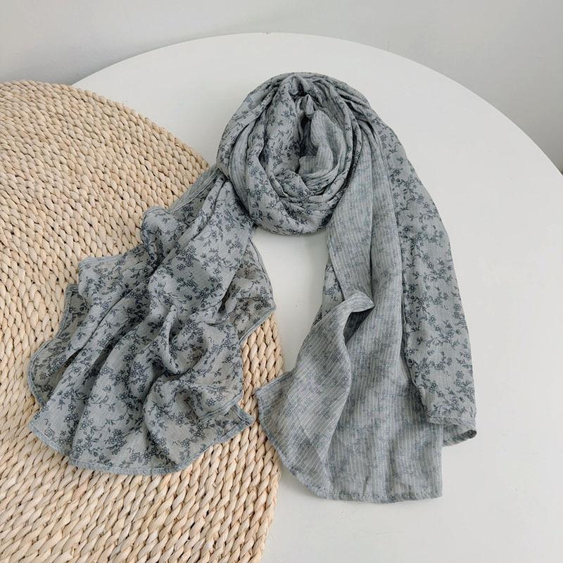Korean Cotton Retro Scarf  Spring And Autumn New Floral Scarf Fashion Female Thin Breathable Shawl