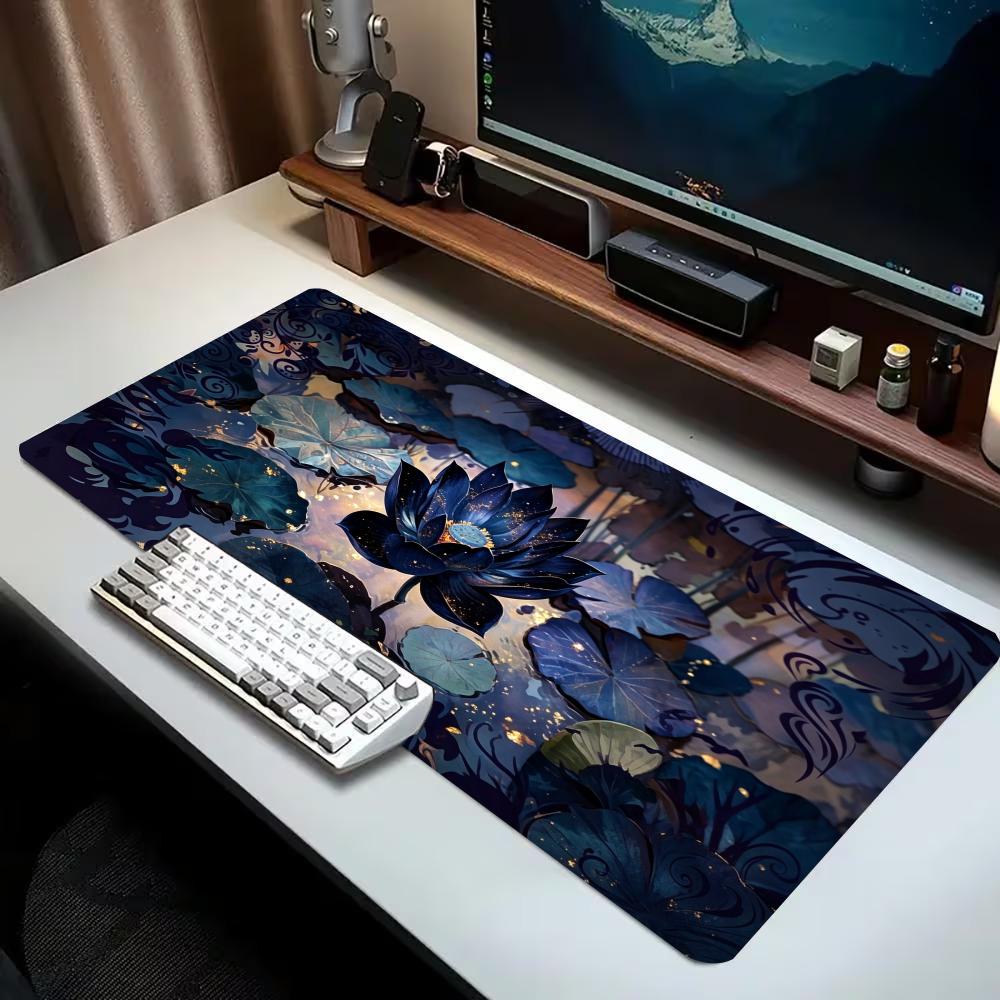 Dark Lotus Flower Large Extended Gaming Mouse Pad Non Slip Desk Mat Floral Keyboard Mousepad For Laptop Desktop Office Workspace