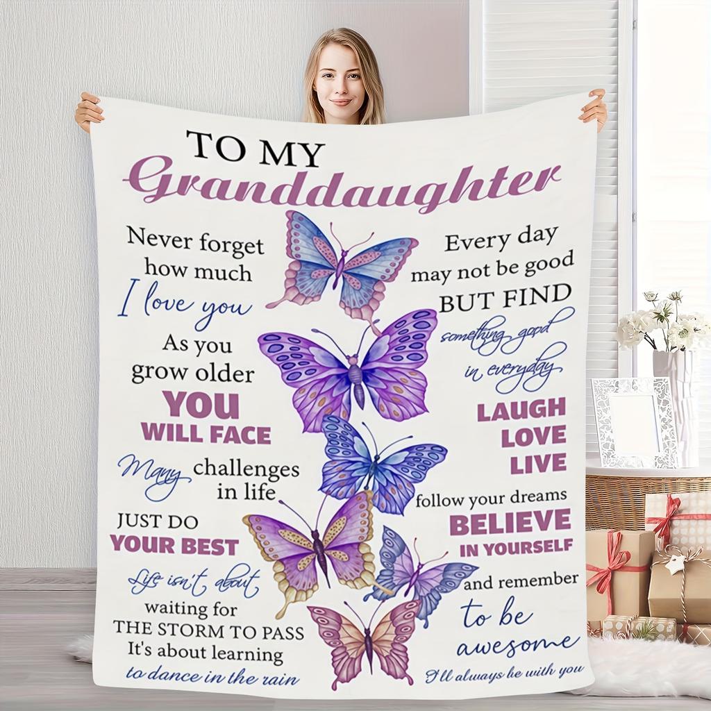 A Cozy Fleece Blanket Featuring a Butterfly Design Embodies The Everlasting Love And Care That Grandparents Have for Their Granddaughter. Th