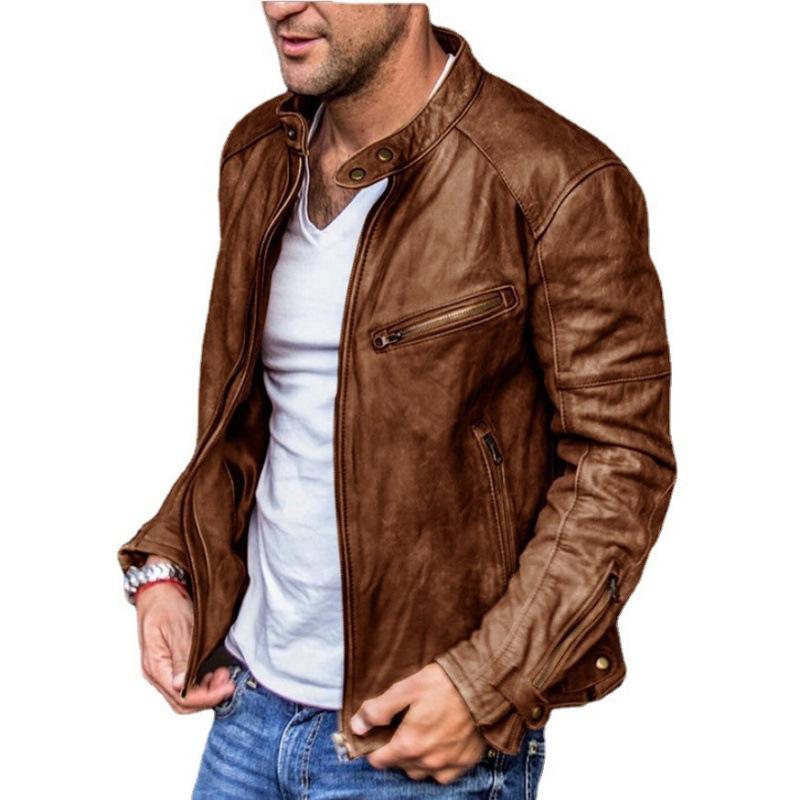 Men's leather jacket autumn and winter new color casual zipper decorative PU leather jacket jacket men