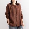 Spring Autumn Vintage Cotton Linen Casual Shirt Women O-neck Loose Fashion Buttons Blouse Female Long Sleeve Top
