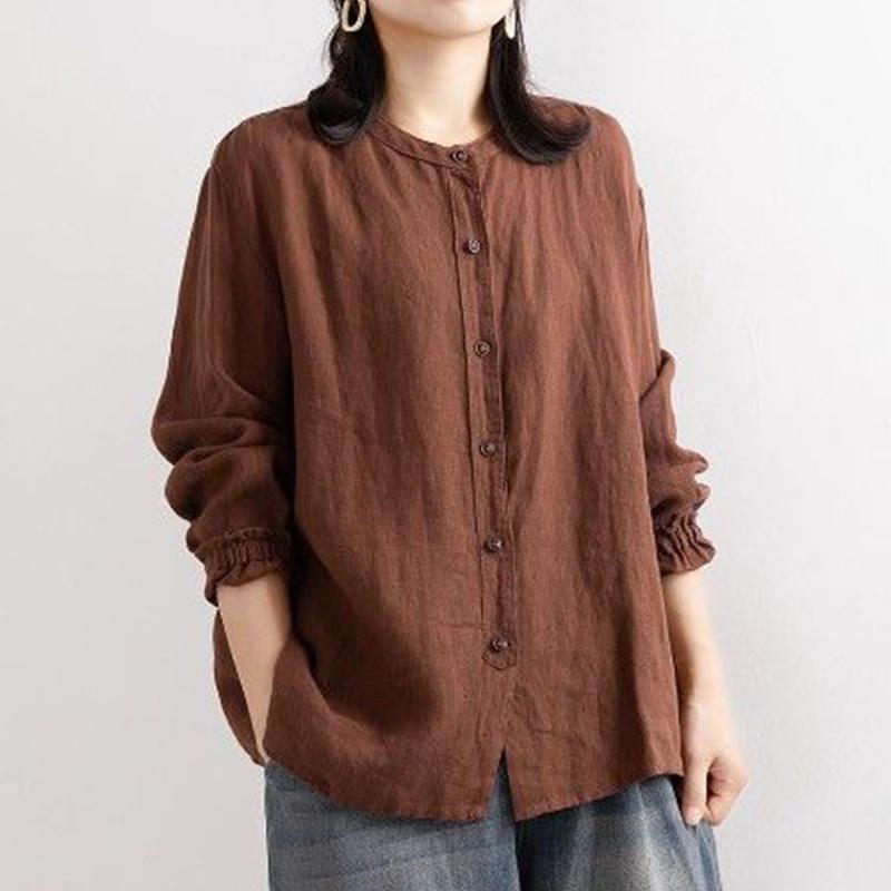 Spring Autumn Vintage Cotton Linen Casual Shirt Women O-neck Loose Fashion Buttons Blouse Female Long Sleeve Top