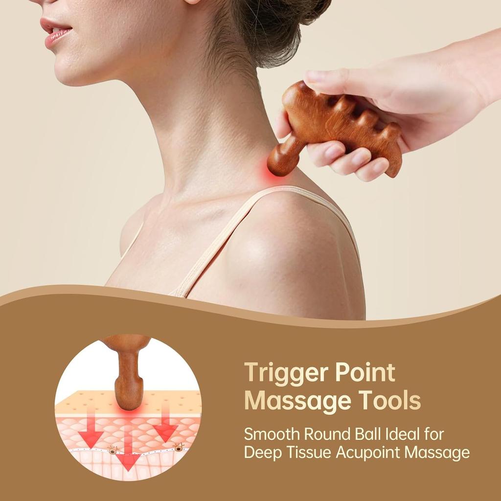 Wood Acupressure Massager Stick with Meridian Portable Foot & Body Trigger Point Massage Tools Gua Sha Tool for Stress Relief