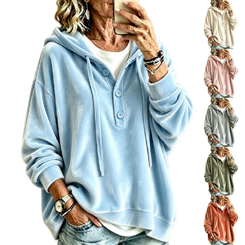 Women's Velvet Long Sleeve Hoodie Loose Fit Color Casual Pullover