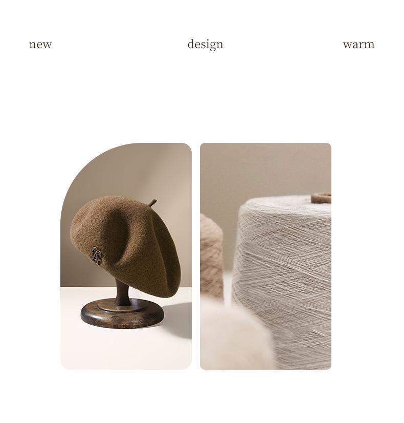 Elegant Large Pure Wool Beret for Women - Retro Autumn/Winter Painter Hat with Warmth and Slimming Effect