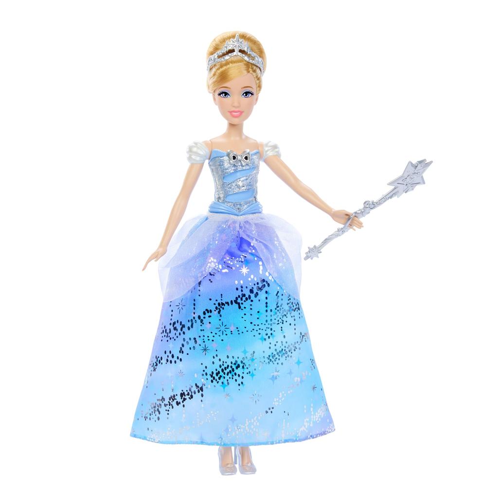 Mattel Disney Princess Wave the Wand Sparkle Cinderella Dress-Up Doll & House for Pretend Play, Ages 3 and Up, Blue, JBF94