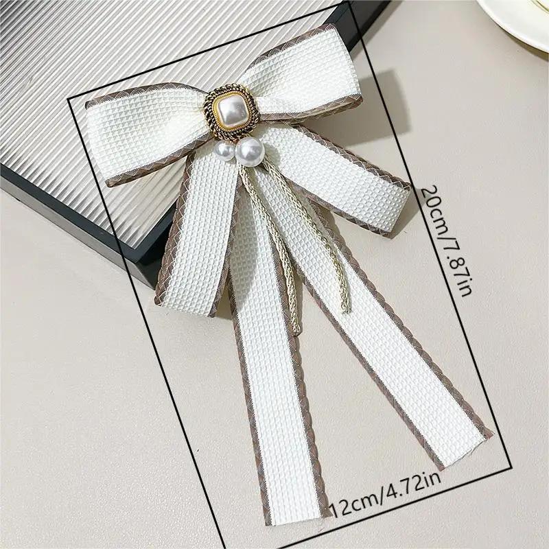 Korean Style Simple Bow Tie Pin Simple Imitation Pearl Brooch Women Black Mourning Corsage Shirt Collar Clothes Brooches