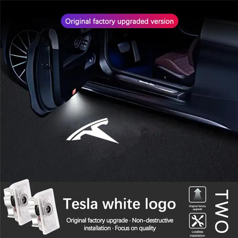 

Оригинальные светодиодные проекторы на двери автомобиля Tesla 2/4 шт., приветственные огни, для моделей 3 Y S X Cybertruck Roadster, аксессуары для автомобиля SpaceX 2PCS