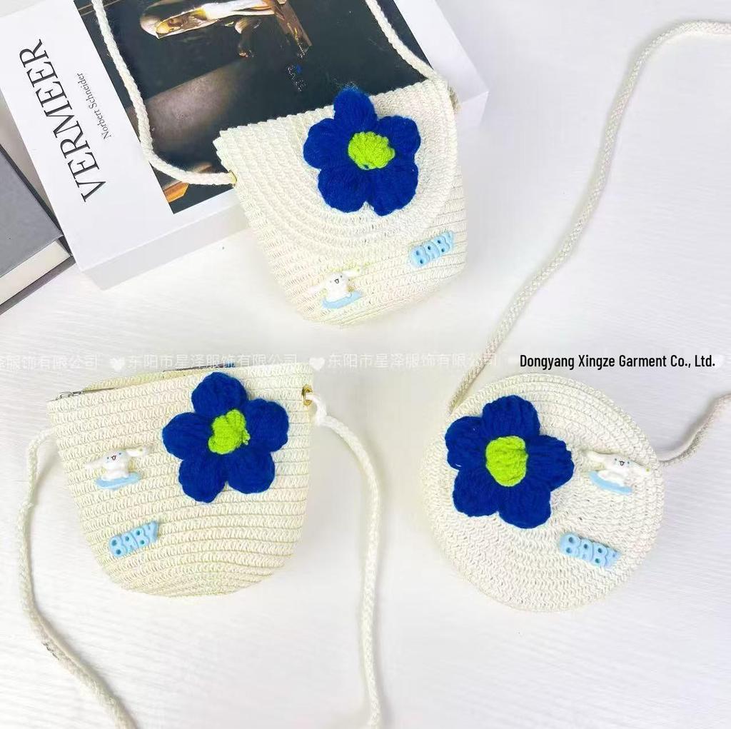 Frühlings Kinder Mini Stroh Umhängetasche - Niedliches Rundes Design für Kinder