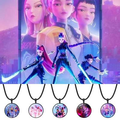 Kpop Demon Hunter Circular Shape Necklaces Anime Cartoon Character Pattern Pendant  Idol Necklace Jewelry Fans Gifts
