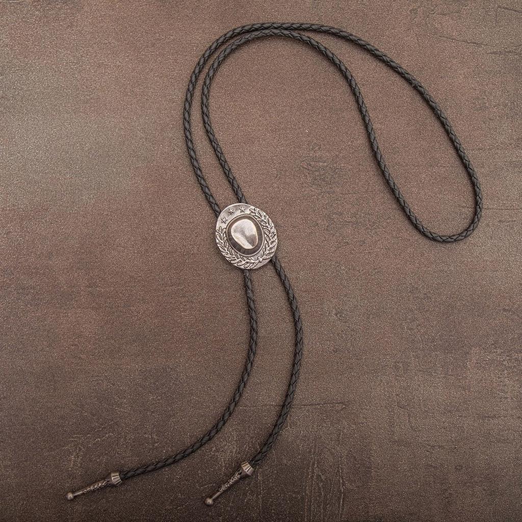 Metal Hat Pendant Bolo Tie for Adult Unisex Vintage PU Leather Tie Rope Necklace Jewelry Rodeos Tie Formal Event Tie