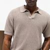 Camisa Polo Tricotada Masculina Gola V com Detalhe Vazado Mistura de Algodão Respirável Corte Solto Manga Curta Camiseta Casual Streetwear