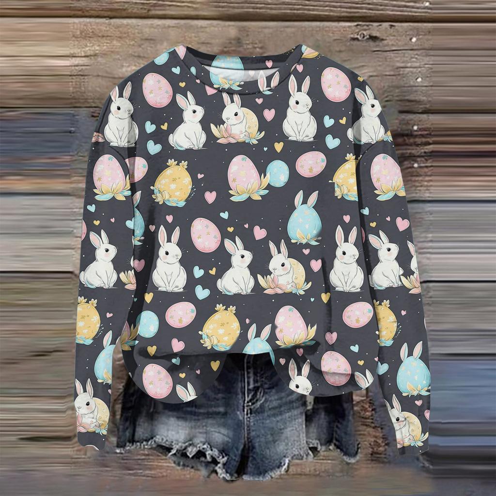 Kadın Moda Baskılı Uzun Kollu Bol Yuvarlak Yaka Sweatshirt Üst Sonbahar