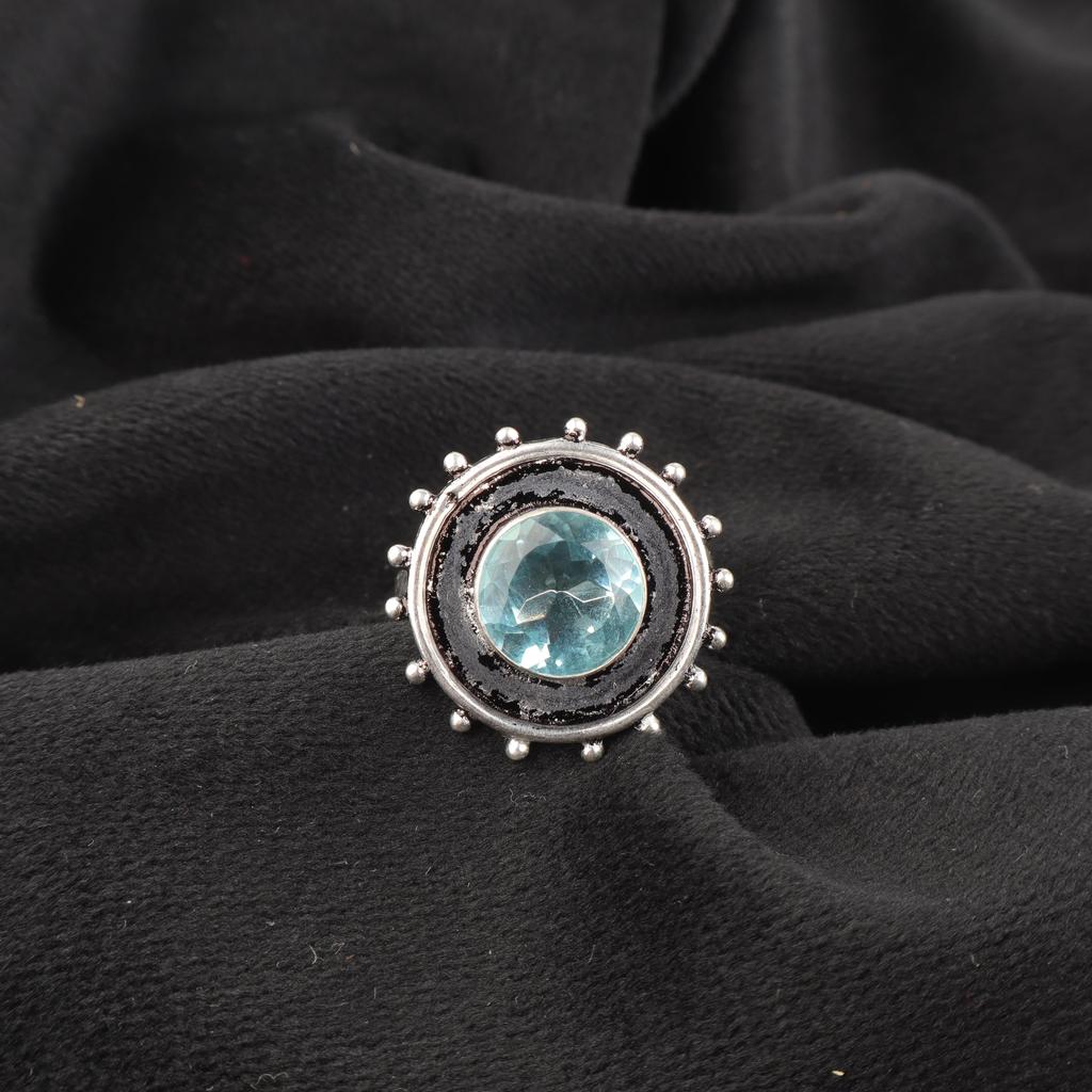 Himmelblauer Topas Edelsteinring, Handgefertigter Wunderschöner Schmuck, 925 Massiver Sterlingsilber Schmuck, Böhmischer Ring für Hochzeitsgeschenk