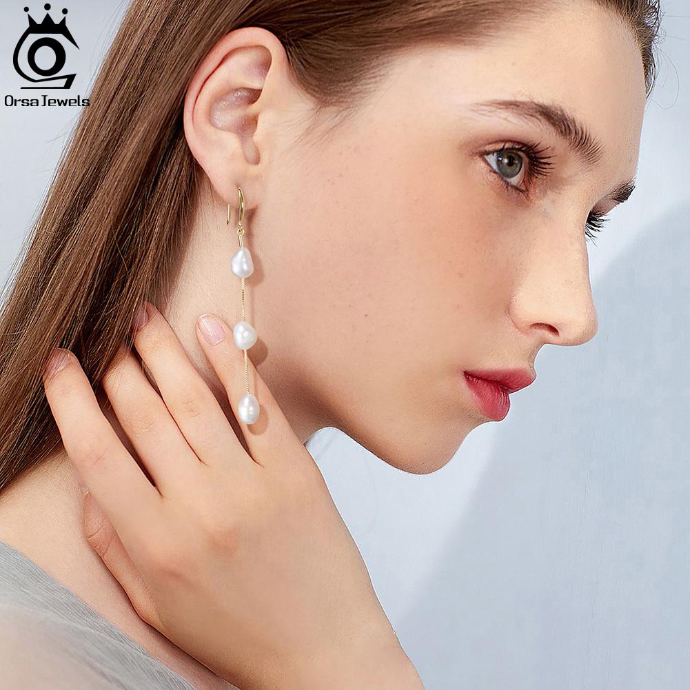 Handmade 925 Sterling Silver Dangle Earrings With Irregular Real Natural Baroque Pearls For Women Jewelry Gpe12