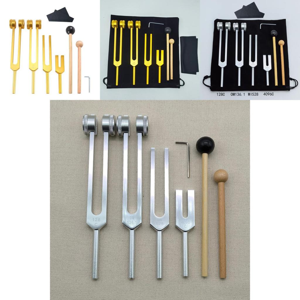 Gold Aluminum Alloy Music Tuner Kit For Instruments And Wellness Applications With Wooden Mallet