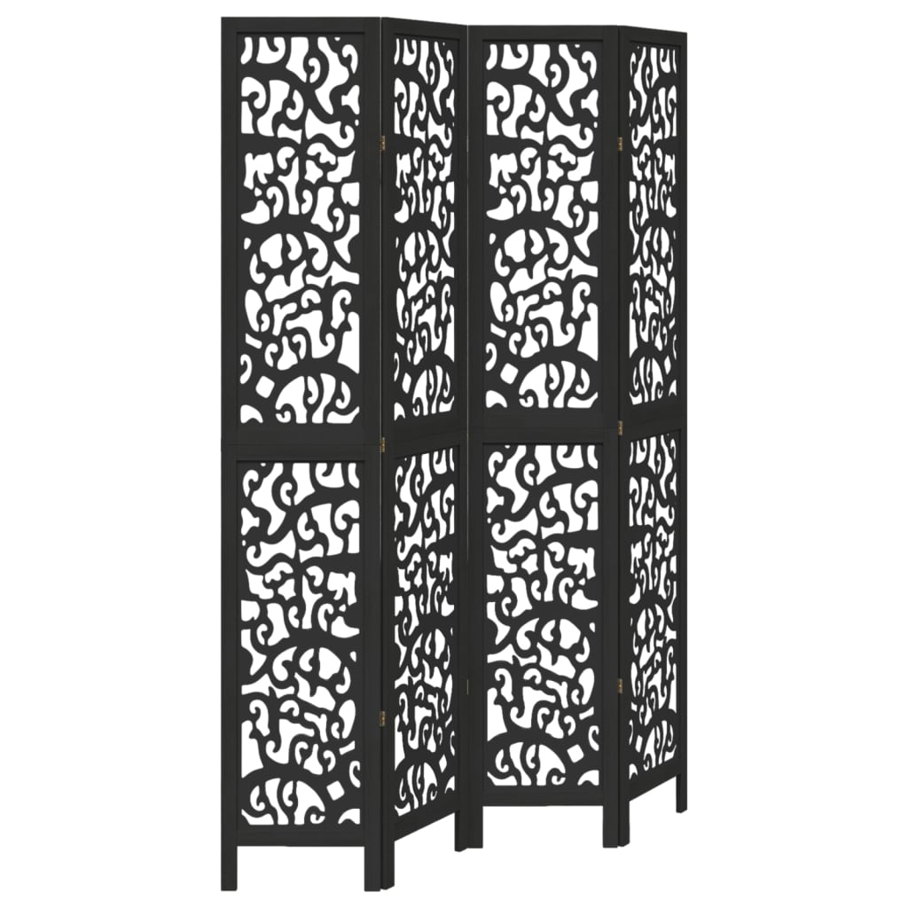 Vidaxl Room Divider, 4-Panel, Black, Solid Paulownia Wood