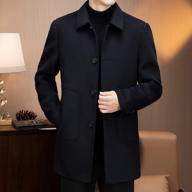 

Men s Mid-Length Wool Coat with Button Closure and Detachable Down Liner - Double-Sided Business Jacket M/170 (Recommended for up to 120 lbs) Темно-синій