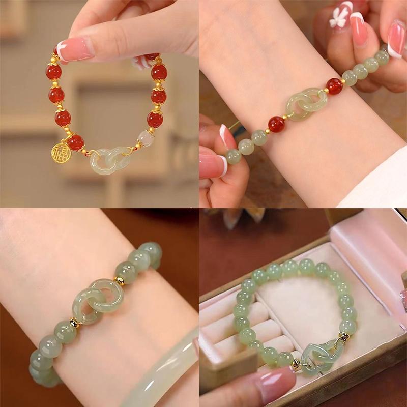 Ins Style Creative Lucky Beads Bracelet Vintage Light Luxury Handmade Bangle For Women'S Girls Wrist Chain Jewelry Gift