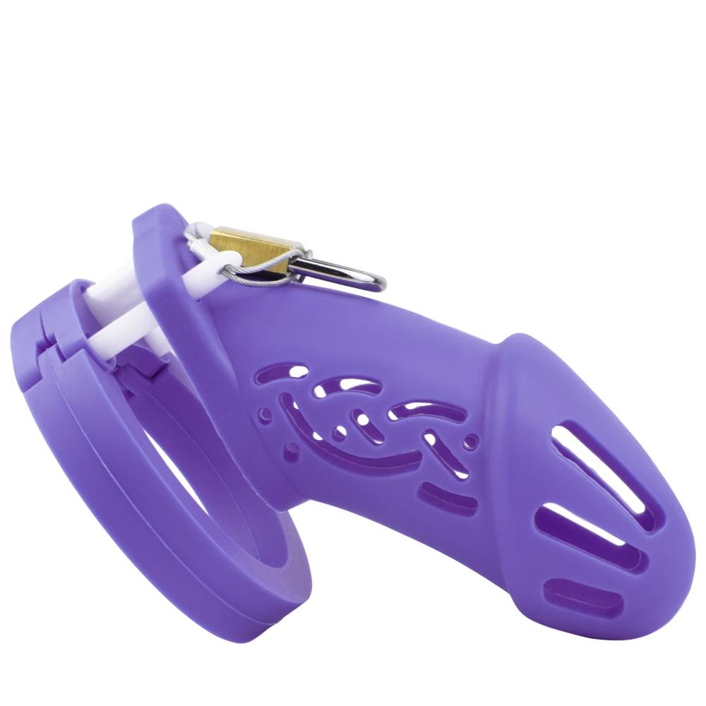 FRKO Pink Soft Silicone Male Chastity Cage Device Size S/L Invisible Lock Sex Toys with 5 Cock Ring Penis Sleeve for Men BDSM