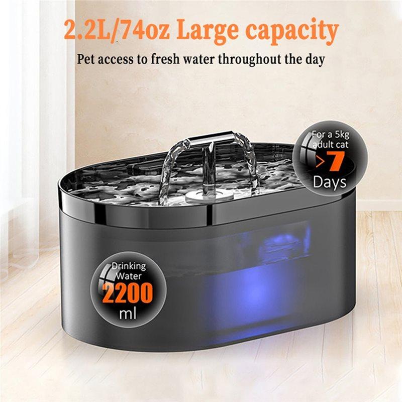 CYCLI-Pet Water Dispenser With Filter, 2.2L T-Shaped Cat Water Fountain Ultra Quiet Water Pump Dog Drinking Fountain For Cats