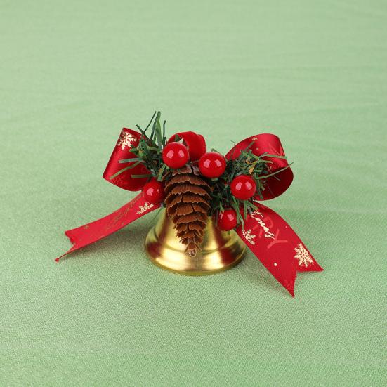 Holiday Home Decorations Christmas Bow Ornaments with Gold Jingle Bells, Xmas Tree Hanging Wreath Retail Window Displays Pine Cones, Red Berries