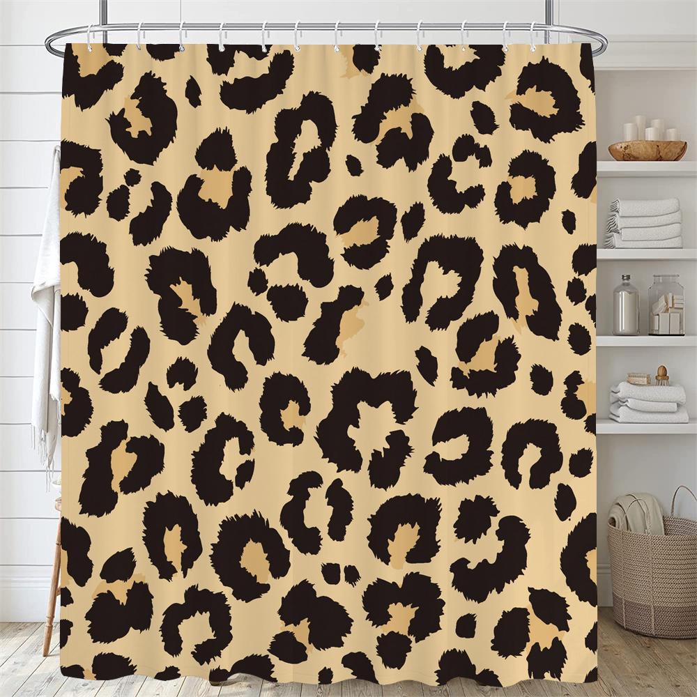 Shower Curtain Modern Style Leopard Print Polyester Waterproof Bathroom Curtain Partition Curtain Shower Curtain With Hooks