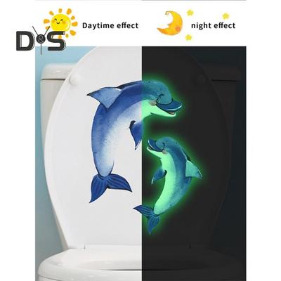 Im Dunkeln leuchtender Delphin-Toilettenaufkleber, abnehmbarer, selbstklebender, wasserdichter PVC-Wohnzimmer-Wandkunst-Badezimmer-Toilettendeckel-Dekorationsaufkleber
